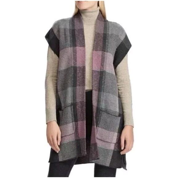 NWT Chaps Purple Gray Plaid Open Cardigan Duster Sweater Size 2XL Holiday - Picture 1 of 6